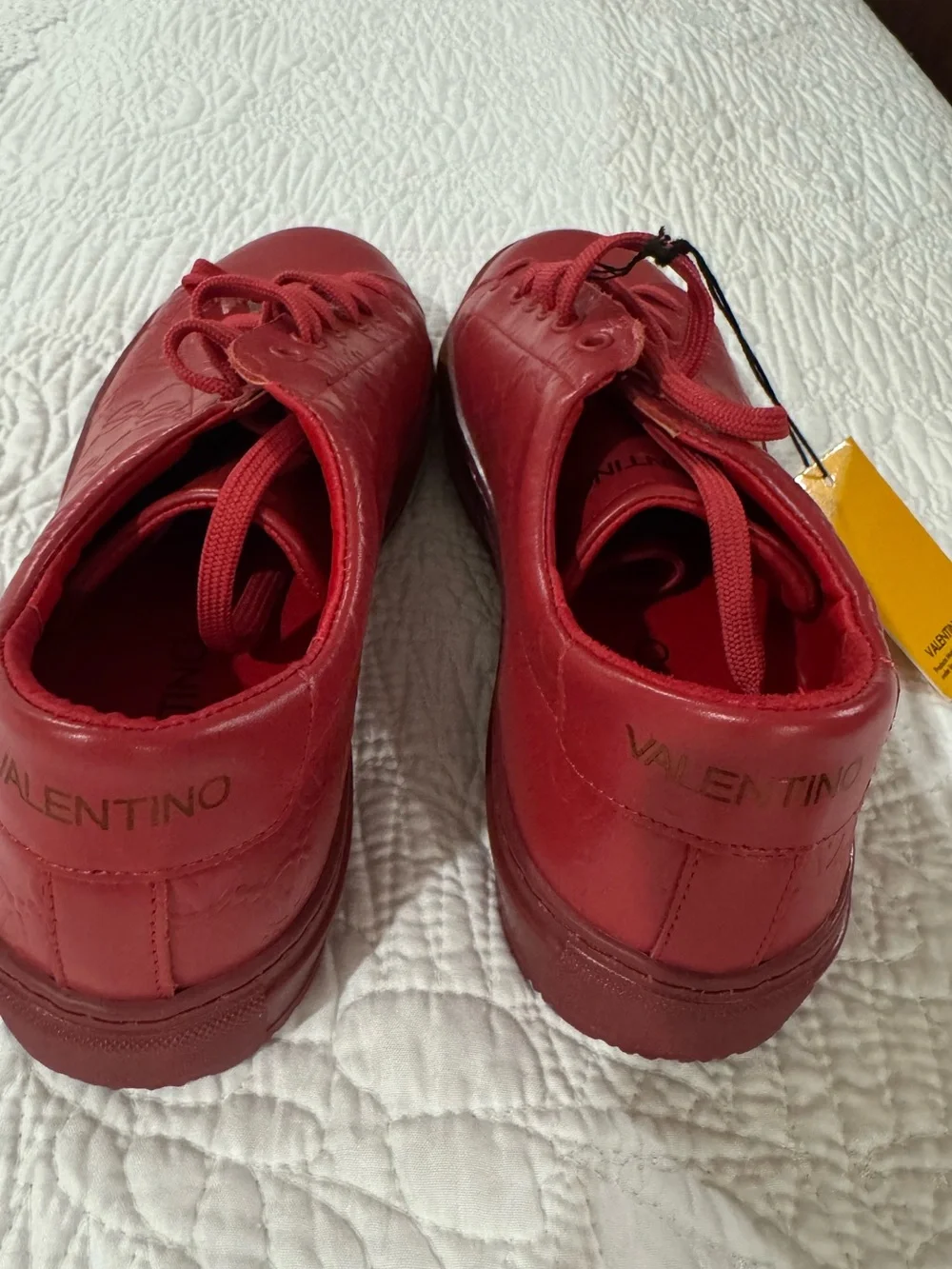 Valentino Men’s Red Low-Top Logo-Embossed Leather Sneaker